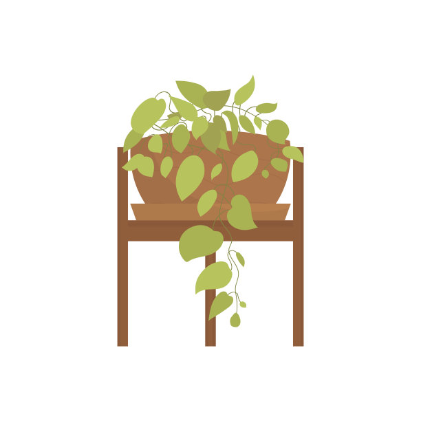 办公室的花盆里放着绿色的花。孤立。平的风格。图片下载