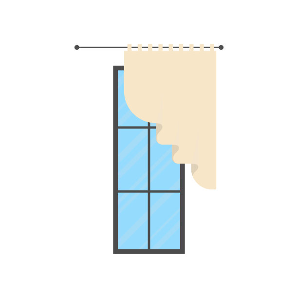 带窗帘的全景窗。孤立。平的风格。图片下载