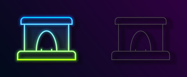 发光的霓虹灯线铁路隧道图标孤立上图片下载