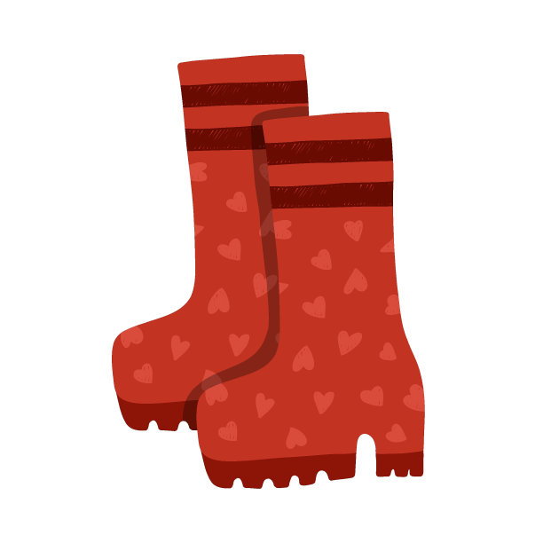 舒适的剪贴艺术与秋天的象征。有趣的橡胶靴，大底，心形和横条纹的图案设计。Hygge手绘插图。可用于布料、贴纸、剪贴簿等。图片下载
