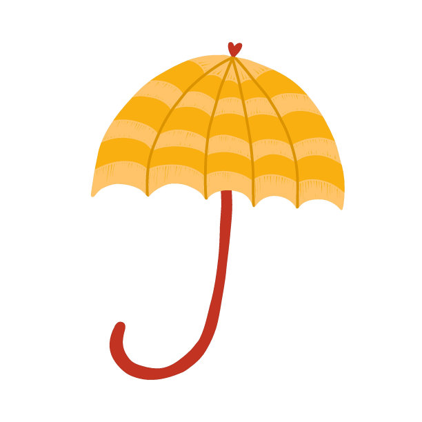 舒适的剪贴艺术与秋天的象征。有趣的伞，上面有横条纹和心形。Hygge手绘插图孤立在背景上。可用于布料、不干胶、剪贴簿、打印图片下载