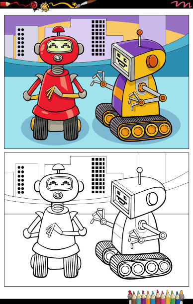 卡通机器人或机器人人物涂色书页图片下载