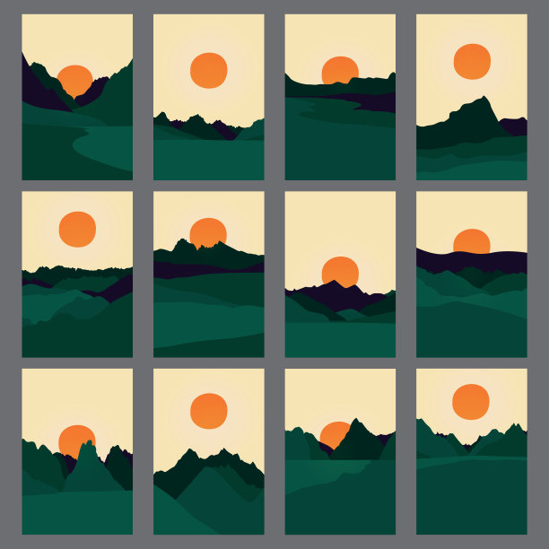 一组创造性的矢量抽象的自然景观背景。图片下载