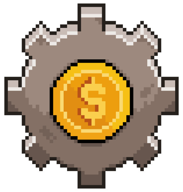 8位游戏的像素艺术货币齿轮矢量图标图片下载