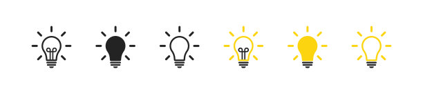 灯泡图标的设置。黄色扁平灯泡图标白色背景。简单的线灯绘图。图片下载