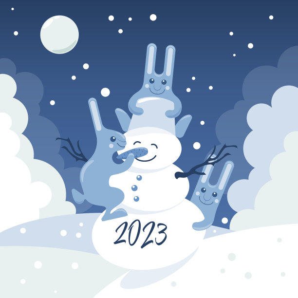兔年的新年雪人被兔子包围图片下载