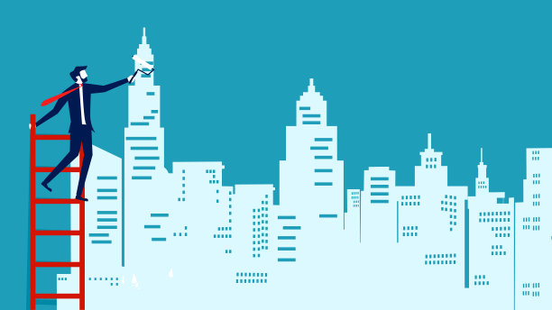 一个商人建立了自己的企业。经营理念。矢量图图片下载