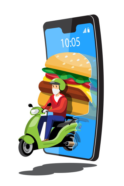 大孤立摩托车矢量彩色图标，平面插图交付摩托车通过GPS跟踪位置。外卖自行车，汉堡和食品外卖，即时外卖，在线外卖。图片下载