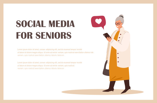 退休妇女讲手机登陆页模板。老年妇女在社交网络中交流。高级字符浏览互联网，与朋友的消息。卡通人物矢量插图图片下载