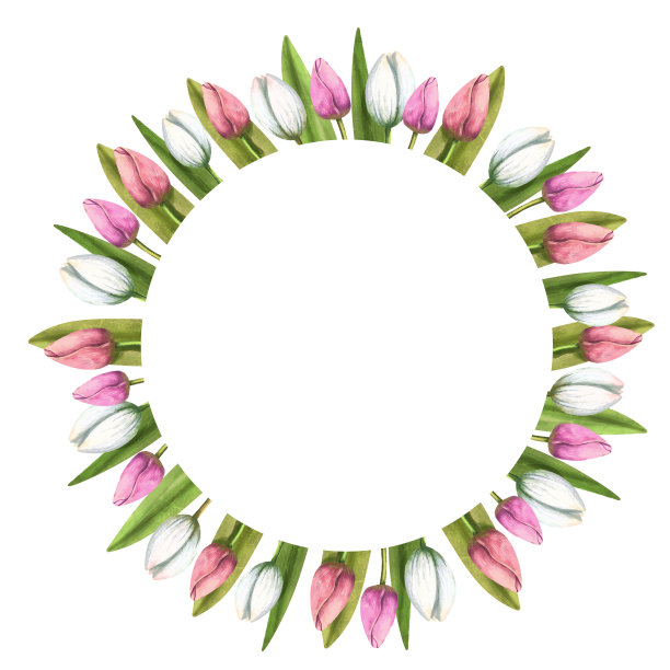 可爱的春天花环。装饰植物元素。森林和园林植物。优雅可爱的花架。夏天的气味。圈框架。卡通风格的插图。手绘图。图片下载