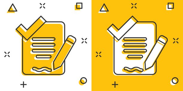 文档清单图标在漫画风格。在白色孤立背景上报告卡通矢量插图。纸页飞溅效应的经营理念。图片下载