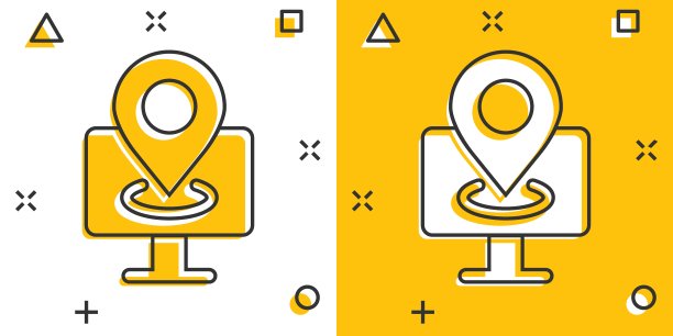 计算机导航图标在漫画风格。监控针gps卡通矢量插图在白色孤立的背景。城区定位飞溅效应经营理念。图片下载