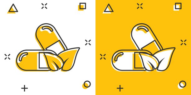 维生素药丸笔记图标在漫画风格。胶囊卡通矢量插图白色孤立的背景。抗生素喷溅效果标识的经营理念。图片下载