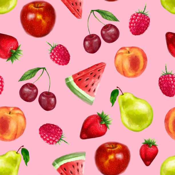 多汁的水果无缝图案。明亮的水彩风格的夏季设计。图片下载