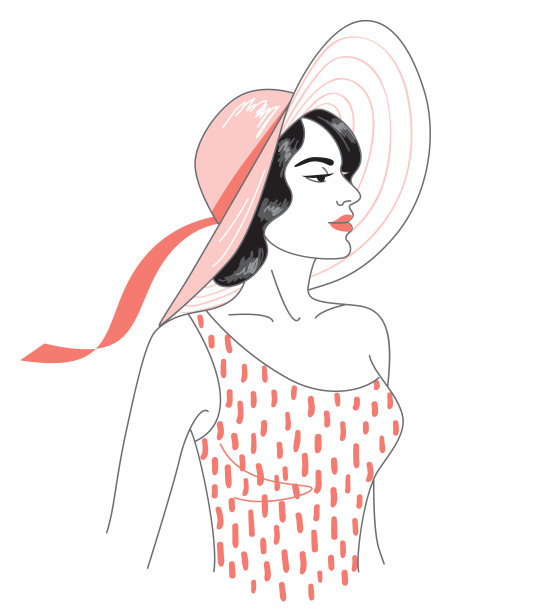 深色头发的女人在帽子线艺术插图图片下载