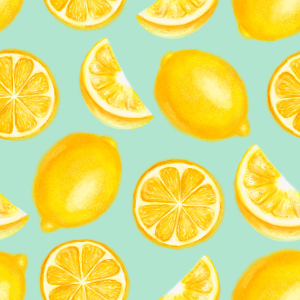 多汁的柠檬无缝图案。明亮的水彩风格的夏季设计。图片下载