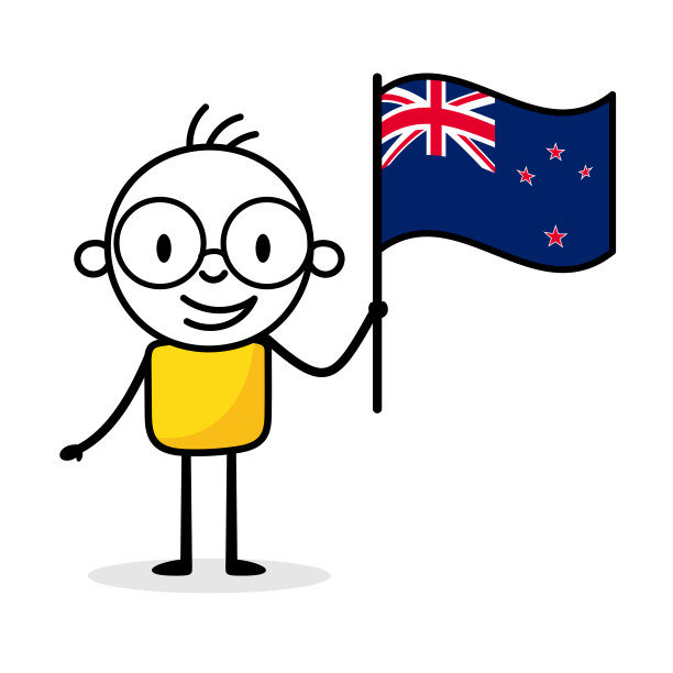 手持新西兰国旗的男子被隔离在白色背景下。手绘涂鸦线艺术人。国家的概念。向量股票插图图片下载