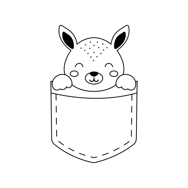 可爱的袋鼠坐在口袋里。动物脸在斯堪的纳维亚风格的儿童t恤，穿，托儿所装饰，贺卡，邀请，海报，房子内部。向量股票插图图片下载