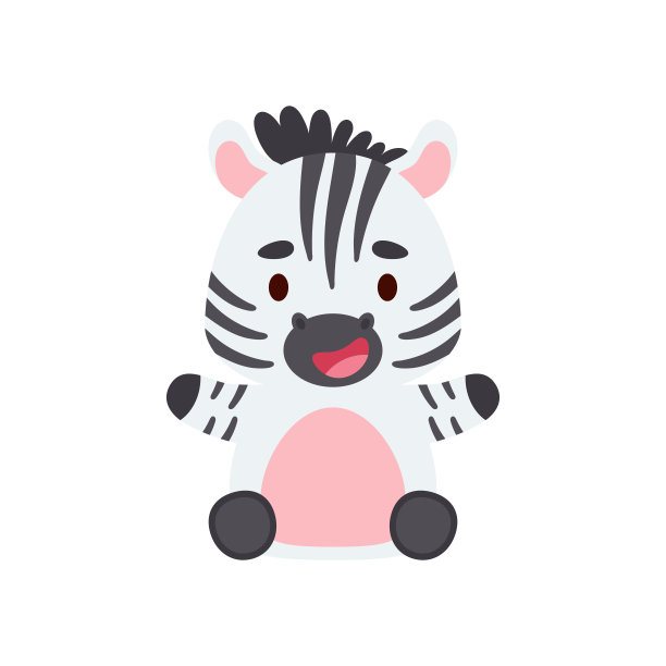 可爱的坐着的小斑马。卡通动物人物设计儿童t恤，幼儿园装饰，婴儿淋浴，贺卡，邀请，书签，房子内部。向量股票插图图片下载