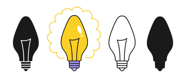 灯光复古灯泡图标玻璃灯涂鸦集。白炽灯简单象征创意创意图片下载