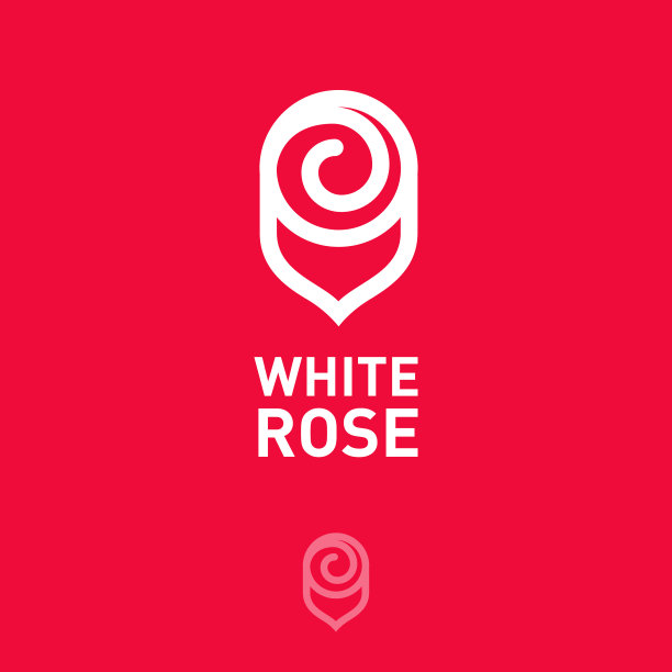 白玫瑰。抽象的象征。扁平的玫瑰象征，像盾牌上的红色背景。图片下载