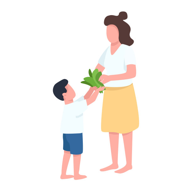 小男孩帮助他的妈妈半平色矢量字符图片下载