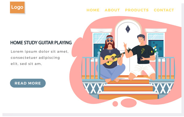 网站与家庭学习吉他演奏。男人们一起坐在家门口的台阶上唱歌图片下载