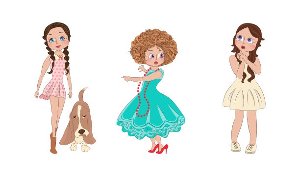 手绘漂亮可爱的卡通时尚女孩惊人图片下载