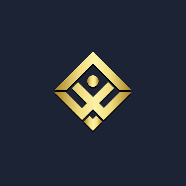金色线条抽象人物方形Logo图片下载