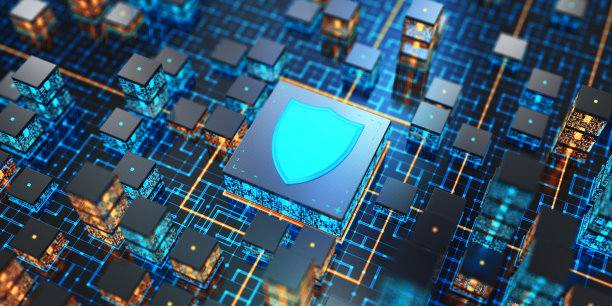 盾牌。CPU虚拟城市概念图片下载