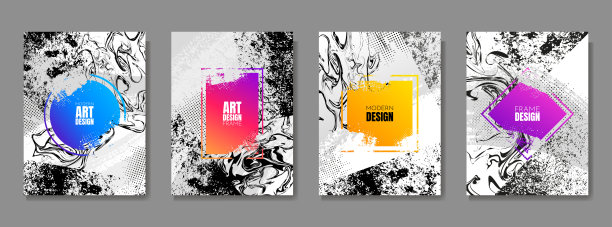 矢量插图。Grunge框架渐变颜色。半色调点，垃圾墨水，大理石液体纹理。设计元素为海报，书封面，杂志，传单，布局，问候或名片，小册子图片下载