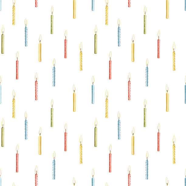 水彩无缝图案与彩色生日蜡烛图片下载