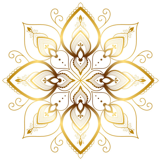 曼荼罗矢量对称插图。金色渐变印刷图片下载