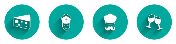 设置奶酪教皇意大利厨师和酒杯图标图片下载