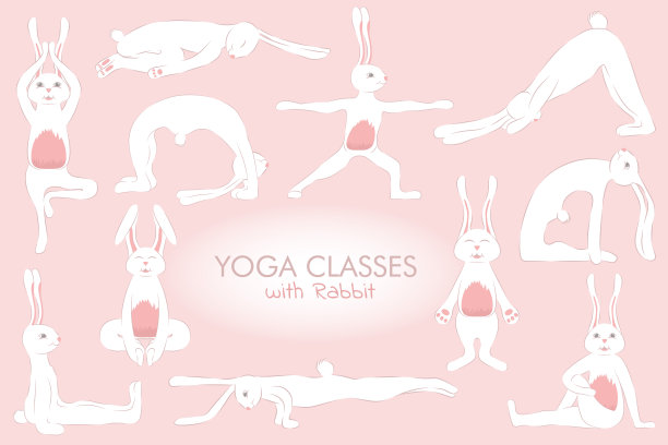 瑜伽班与兔子不同的姿势设置图片下载