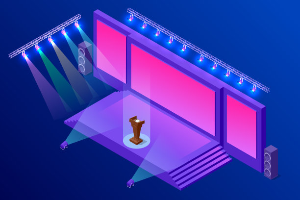 带麦克风的新闻发布会等距看台，在记者面前设有演讲台。图片下载
