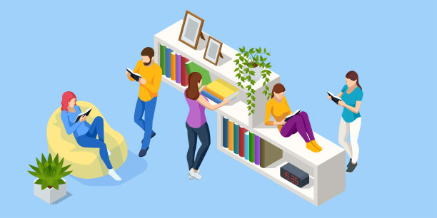 人们阅读或学生学习、赚取、远程学习和自我教育的等距概念图片下载