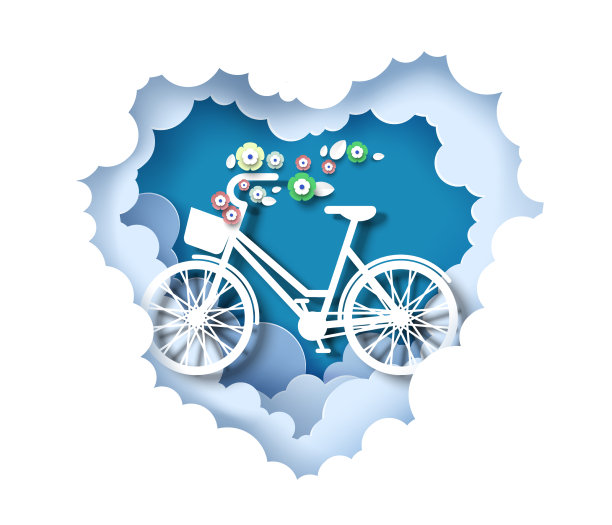 自行车与花篮内的剪纸图片下载