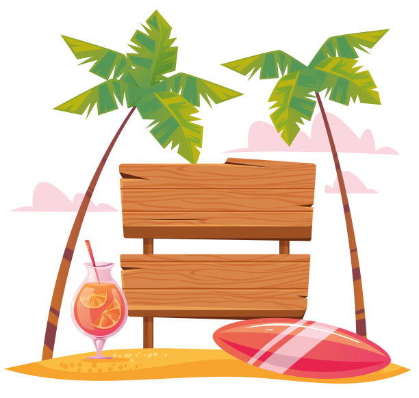 夏季木板旅游景观概念。矢量平面卡通图形设计插图图片下载