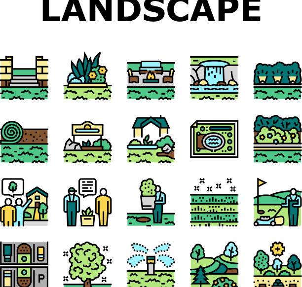 景观设计和配件图标集图片下载