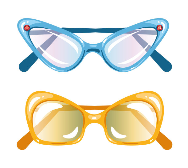 不同太阳镜孤立图形设计集。矢量平面卡通图形设计插图图片下载