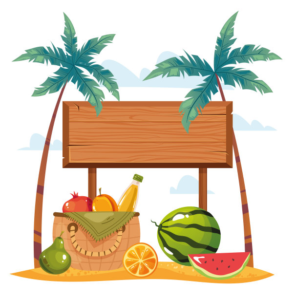 夏季木板旅游景观概念。矢量平面卡通图形设计插图图片下载