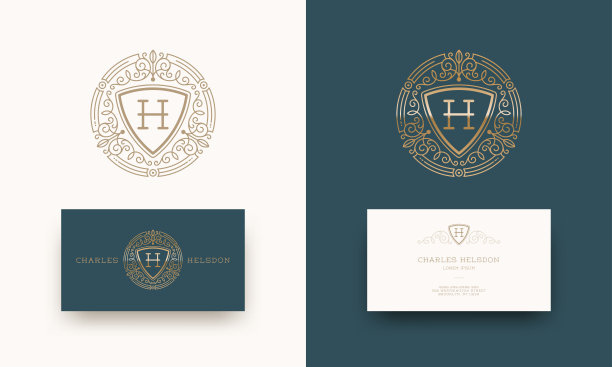 豪华标志与字母组合和名片模板。咖啡厅、商店、专卖店、餐厅、精品店、酒店、纹章、时尚等标识设计。图片下载