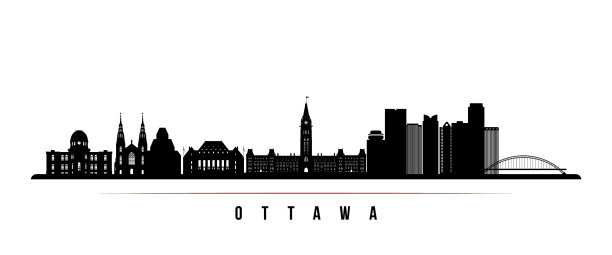 渥太华天际线水平横幅黑白图片下载