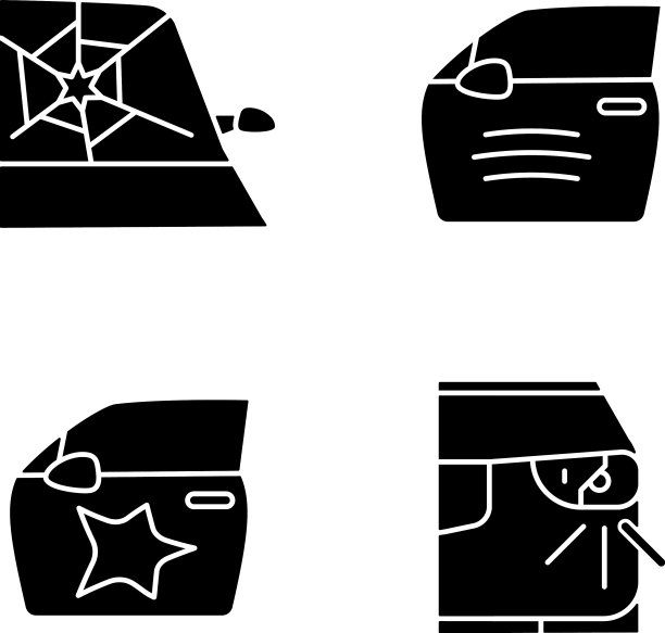 汽车事故类型黑色字形图标设置图片下载