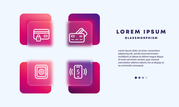 安全银行设置图标。银行卡，保护银行账户，密码，pin，网上银行，保险箱，钱。金融的概念。Glassmorphism风格。矢量线图标的业务和广告图片下载