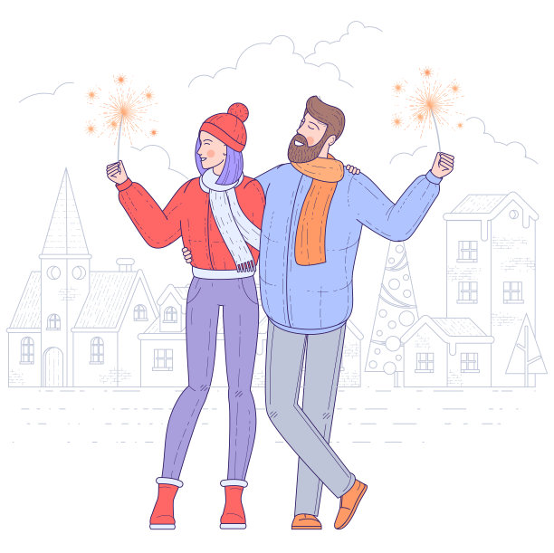 年轻情侣点燃烟火图片下载