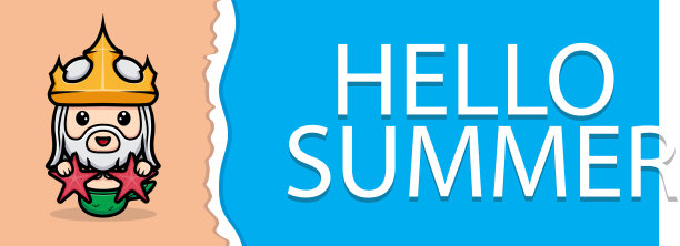 可爱的波塞冬带着夏日问候横幅图片下载