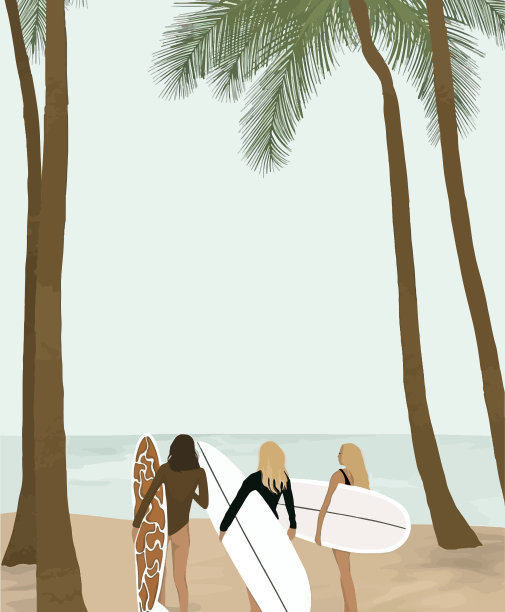 拿着冲浪板的女孩，背景是图片下载