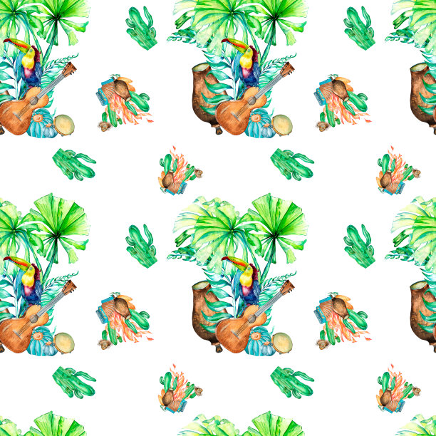 无缝图案Festa Junina水彩插图图片下载